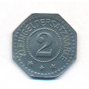 Реверс монеты Город Росток, 2 пфеннига, 1917, Частный выпуск - Магазин мануфактурных товаров