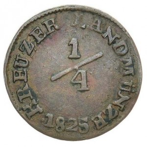 Реверс монеты Саксен-Гильдбурггаузен, ¼ крейцера, 1825