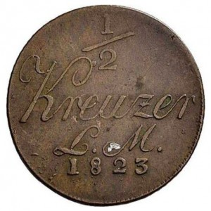 Реверс монеты Саксен-Гильдбурггаузен, ½ крейцера, 1823