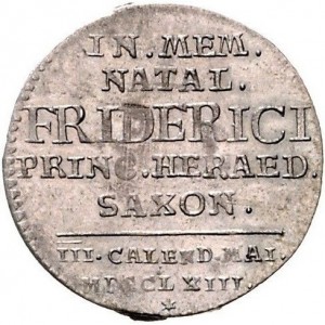 Реверс монеты Саксен-Гильдбурггаузен, 1 грош, 1763, Рождение Принца Фридриха