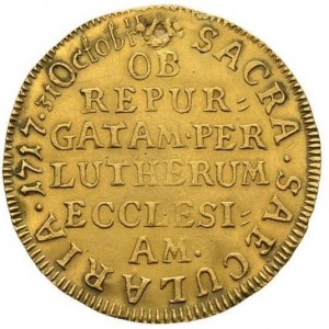 Реверс монеты Любек, 2 дуката, 1717, 200 лет реформации