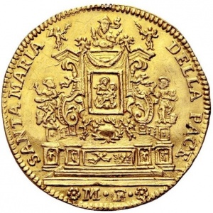 Аверс монеты Венецианская республика, 4 цехина, 1764, Восстановление Мадонна-делла-Паче