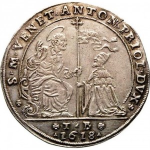 Аверс монеты Венецианская республика, 1 озелла, 1618, Сцена Благовещения сверху