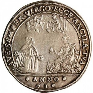 Реверс монеты Венецианская республика, 1 озелла, 1618, Сцена Благовещения сверху