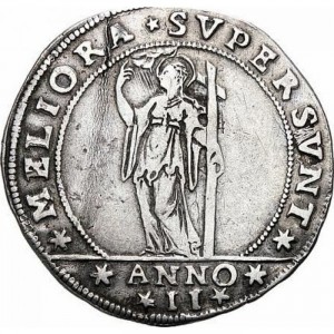 Реверс монеты Венецианская республика, 1 озелла, 1619, Фигура Религии с крестом на длинном посохе