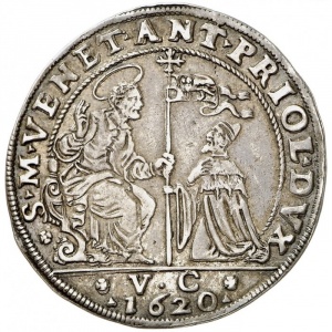 Аверс монеты Венецианская республика, 1 озелла, 1620, Фигура Христа и лев Святого Марка