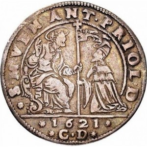 Аверс монеты Венецианская республика, 1 озелла, 1621, Сцена Благовещения сверху