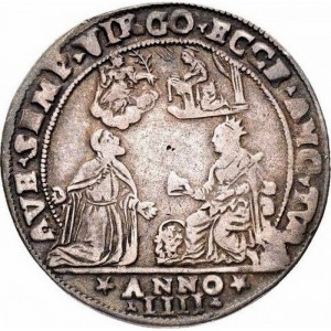 Реверс монеты Венецианская республика, 1 озелла, 1621, Сцена Благовещения сверху