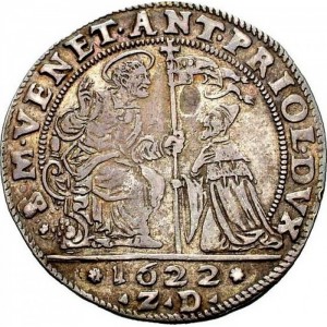 Аверс монеты Венецианская республика, 1 озелла, 1622, Фигура Христа и лев Святого Марка
