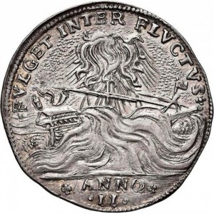 Реверс монеты Венецианская республика, 1 озелла, 1647, Корабль во время бури