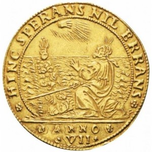 Реверс монеты Венецианская республика, 1 озелла, 1652, Моисей у моря /золото/