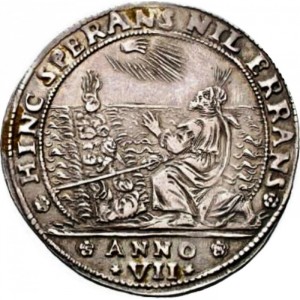 Реверс монеты Венецианская республика, 1 озелла, 1652, Моисей у моря /серебро/