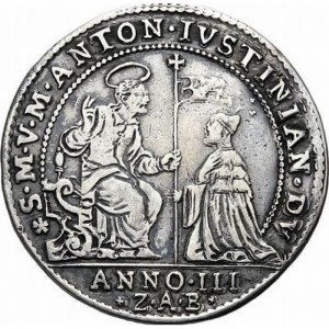 Аверс монеты Венецианская республика, 1 озелла, 1686, Бог мечет молнию в месяц