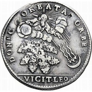Реверс монеты Венецианская республика, 1 озелла, 1686, Бог мечет молнию в месяц