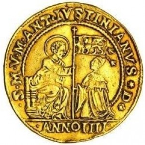 Аверс монеты Венецианская республика, 1 озелла, 1687, Лев с пальмой /золото/