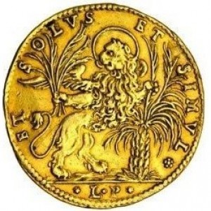 Реверс монеты Венецианская республика, 1 озелла, 1687, Лев с пальмой /золото/