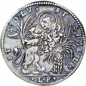 Реверс монеты Венецианская республика, 1 озелла, 1687, Лев с пальмой /серебро/