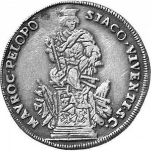 Реверс монеты Венецианская республика, 1 озелла, 1691, Фигура дожа на пьедестале /серебро/