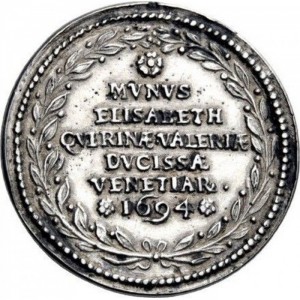Реверс монеты Венецианская республика, 1 озелла, 1694, Элизабетта Квирини - жена Сильвестро Вальера