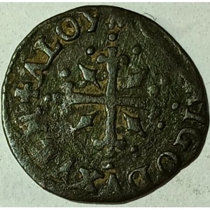 Аверс монеты Венецианская республика, 1 сесино, 1570, Крест с концами в виде лилий, маленький бриллиант в каждом углу