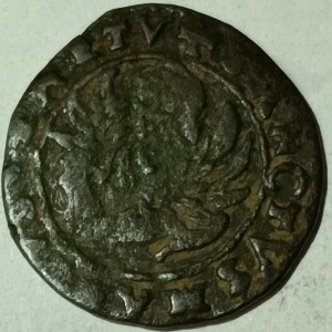 Реверс монеты Венецианская республика, 1 сесино, 1570, Крест с концами в виде лилий, маленький бриллиант в каждом углу