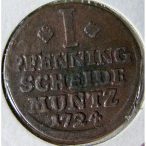 Реверс монеты Брауншвейг-Вольфенбюттель, 1 пфенниг, 1724-1730