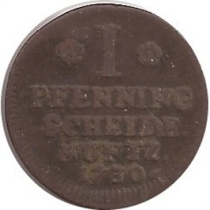 Реверс монеты Брауншвейг-Вольфенбюттель, 1 пфенниг, 1725-1731