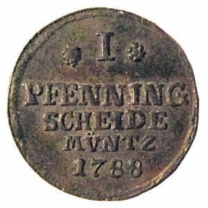 Реверс монеты Брауншвейг-Вольфенбюттель, 1 пфенниг, 1780-1788, Дикий человек на аверсе