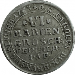 Реверс монеты Брауншвейг-Вольфенбюттель, 6 мариенгрошей, 1735-1780