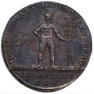 Аверс монеты Брауншвейг-Вольфенбюттель, 24 мариенгроша, 1783, Герб на аверсе, дикий человек на реверсе