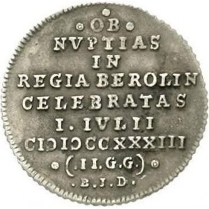 Реверс монеты Брауншвейг-Вольфенбюттель, 2 гроша, 1733, Брак Карла I и Филиппины Шарлотты Прусской