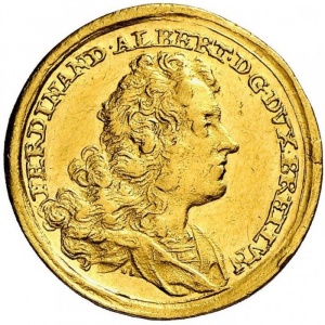 Аверс монеты Брауншвейг-Вольфенбюттель, 1 дукат, 1735, Бюст Фердинанда Альберта II на аверсе