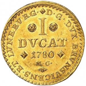 Реверс монеты Брауншвейг-Вольфенбюттель, 1 дукат, 1780