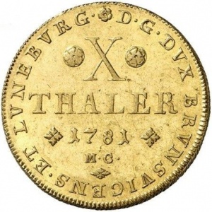 Реверс монеты Брауншвейг-Вольфенбюттель, 10 талеров, 1781-1784