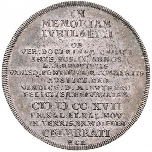 Реверс монеты Брауншвейг-Вольфенбюттель, ½ талера, 1717, 200 лет Реформации
