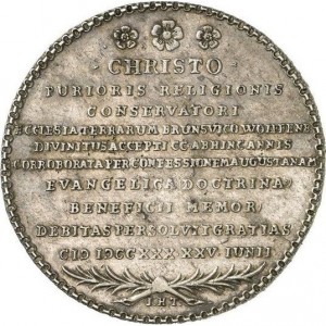Реверс монеты Брауншвейг-Вольфенбюттель, 1 талер, 1730, 200 лет Аугсбургскому исповеданию