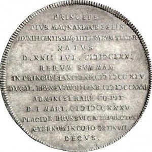 Реверс монеты Брауншвейг-Вольфенбюттель, 1 талер, 1735, Смерть Людвига Рудольфа