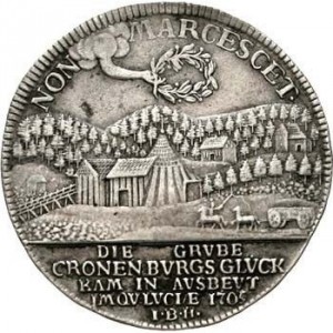 Реверс монеты Брауншвейг-Вольфенбюттель, 1 талер, 1744-1748, Шахта Удача Кроненбурга