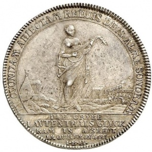 Реверс монеты Брауншвейг-Вольфенбюттель, 1 талер, 1745-1748, Шахта Удача Лаутенхаля