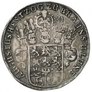 Аверс монеты Брауншвейг-Вольфенбюттель, 1 талер, 1653-1666, Дикий человек с деревом в руках на реверсе