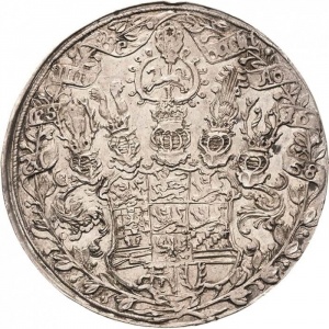 Реверс монеты Брауншвейг-Вольфенбюттель, 1 талер, 1656-1664, Бюст справа на аверсе, герб на реверсе