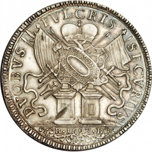Реверс монеты Брауншвейг-Вольфенбюттель, 1 талер, 1688-1700, Две головы на аверсе