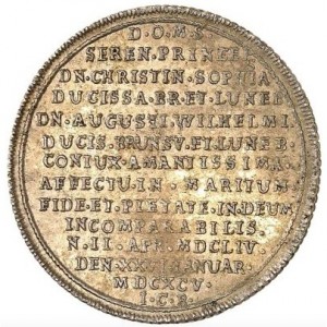 Аверс монеты Брауншвейг-Вольфенбюттель, ⅛ талера, 1695, Смерть Кристианы Софии, жены Августа Вильгельма