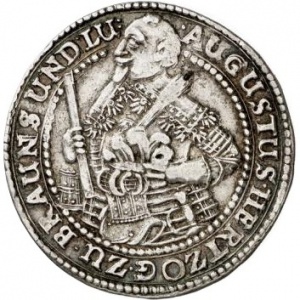 Аверс монеты Брауншвейг-Вольфенбюттель, ½ талера, 1643, Колокольный талер /TAN DEM/