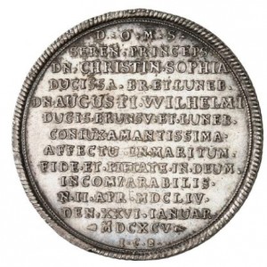 Аверс монеты Брауншвейг-Вольфенбюттель, ½ талера, 1695, Смерть Кристианы Софии, жены Августа Вильгельма