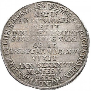 Аверс монеты Брауншвейг-Вольфенбюттель, 1 талер, 1666, Смерть Августа II