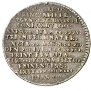 Аверс монеты Брауншвейг-Вольфенбюттель, 1 талер, 1676, Смерть Елизаветы Софии, супруги Августа Младшего