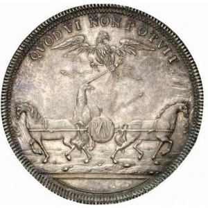 Аверс монеты Брауншвейг-Вольфенбюттель, 1 талер, 1702, Расторжение Братского Соглашения /орел над лошадьми/