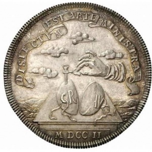 Реверс монеты Брауншвейг-Вольфенбюттель, 1 талер, 1702, Расторжение Братского Соглашения /орел над лошадьми/