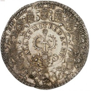 Реверс монеты Брауншвейг-Вольфенбюттель, 1½ талера, 1666, 88-й день рождения Августа II